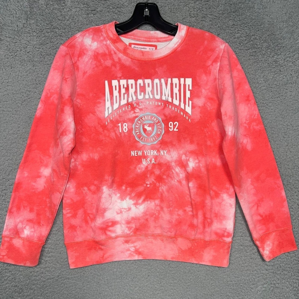 Abercrombie & Fitch Kids Sweater Youth Size 11/12 Red Tie Dye Est. 1892 Pullover